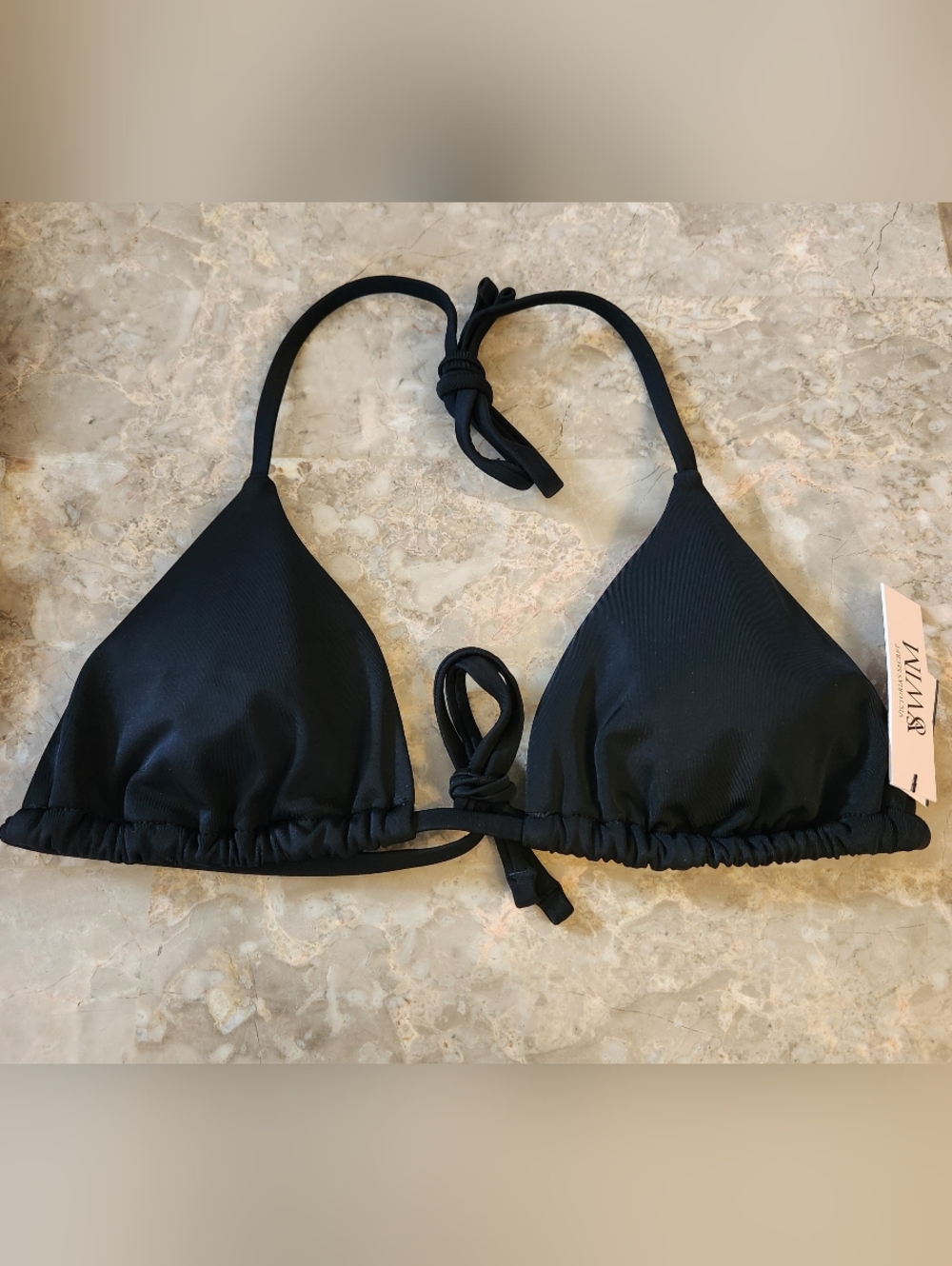 S L VS Swim Triangle Bikini Top Black Tropical